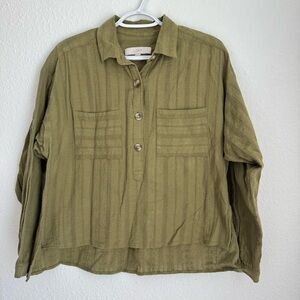 Ann Taylor Loft Olive Green Long Sleeve Pullover Blouse Shirt Collared Size S